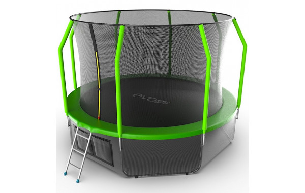 Батут с внутренней сеткой и лестницей EVO Jump Cosmo 12ft + нижняя сеть, зеленый 600_380
