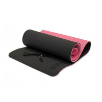Коврик для йоги 10 мм двухслойный TPE черно-розовый Original Fit.Tools FT-YGM10-TPE-BPNK
