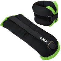 Утяжелители Sportex (2х0,5кг) (нейлон) в сумке (черный с зеленой окантовкой) ALT Sport HKAW101-5