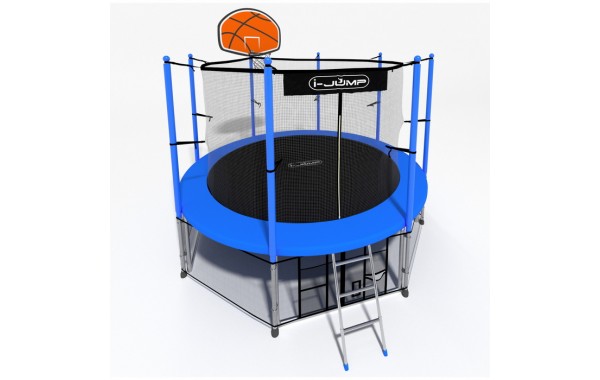 Батут i-Jump Classic Basket 12FT 366 см с нижней сетью и лестницей синий 600_380