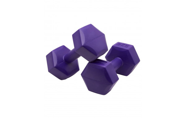 Гантель гексагональная, пластиковая 2 кг BaseFit DB-305 фиолетовый, 2 шт 600_380