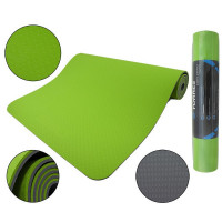 Коврик для йоги Torres Comfort 6 YL10096, TPE 6 мм, нескользящее покрытие, зелено-серый