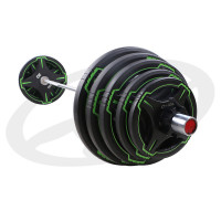 Диск олимпийский, полиуретановый, с 4-мя хватами, цвет черный с ярко зелеными полосами, 15кг Oxide Fitness OWP01
