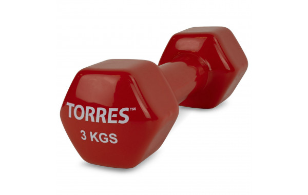 Гантель 3 кг Torres металл в виниловой оболочке, форма шестигранник PL522205 красный 600_380