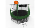 Батут i-Jump Classic Basket 12FT 366 см с нижней сетью и лестницей зеленый
