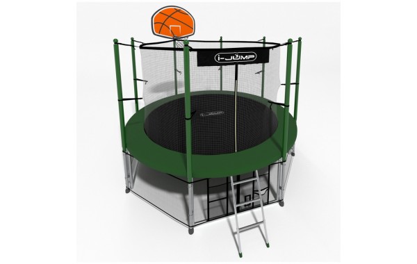 Батут i-Jump Classic Basket 12FT 366 см с нижней сетью и лестницей зеленый 600_380