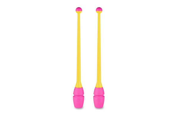 Булавы для художественной гимнастики Indigo 41 см, пластик, каучук, 2шт IN018-YP желтый-розовый 600_380