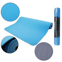 Коврик для йоги Torres Comfort 6 YL10086, TPE 6 мм, нескользящее покрытие, сине-серый