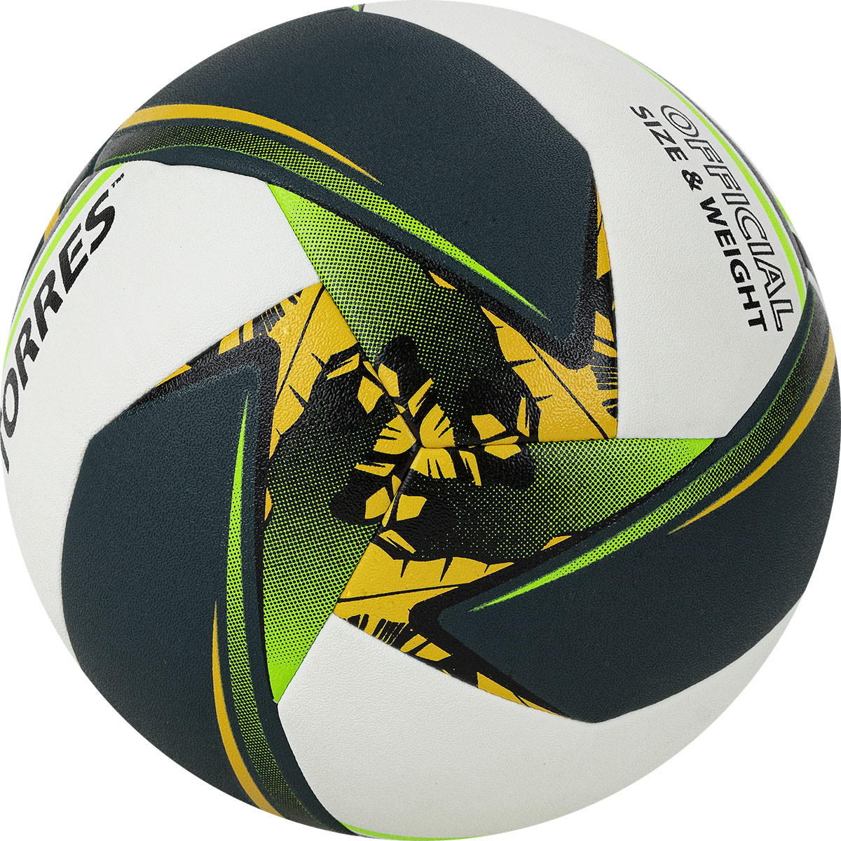 Мяч волейбольный Torres Save V321505 р.5, синт.кожа (ПУ), гибрид, бут.кам, бело-зелено-желный 1200_1200
