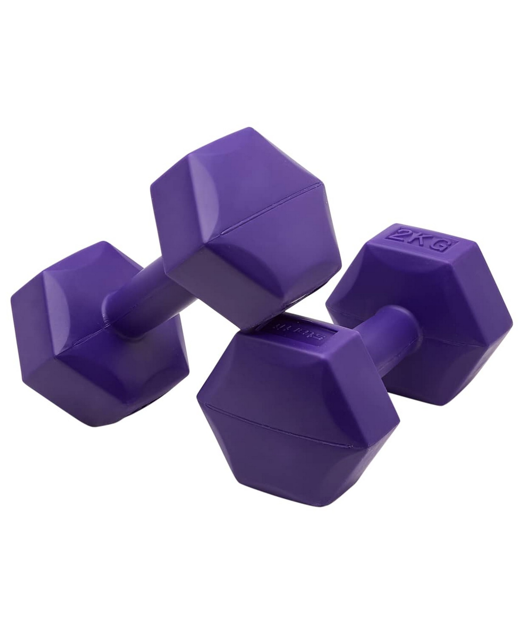 Гантель гексагональная, пластиковая 2 кг BaseFit DB-305 фиолетовый, 2 шт 1663_2000