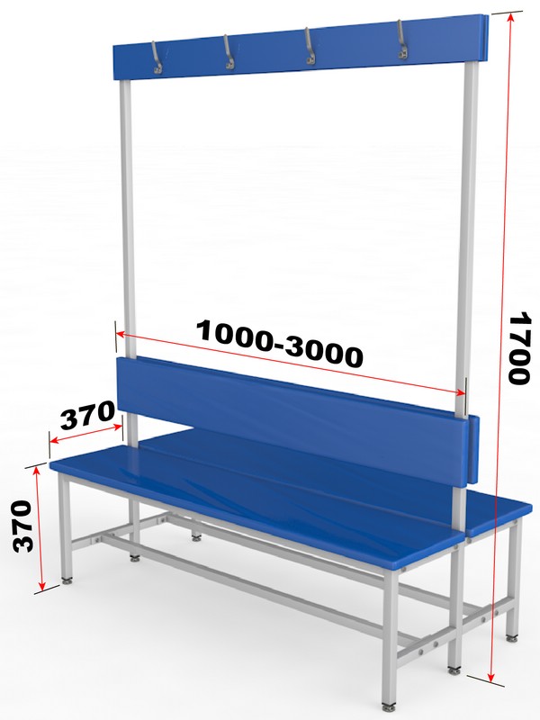 Скамейка для раздевалки с вешалкой, двухсторонняя, мягкая, 150см Glav 10.6000-1500 600_800