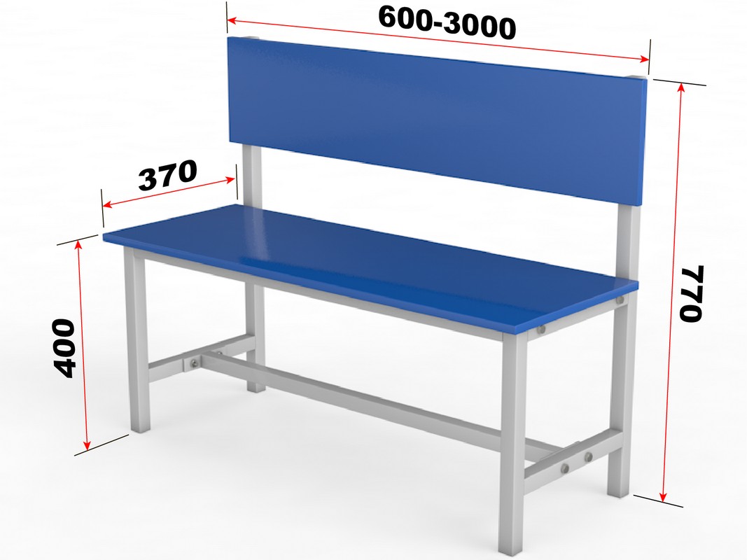 Скамейка для раздевалки со спинкой односторонняя (настил ЛДСП), 150см Glav 10.700-1500 1067_800