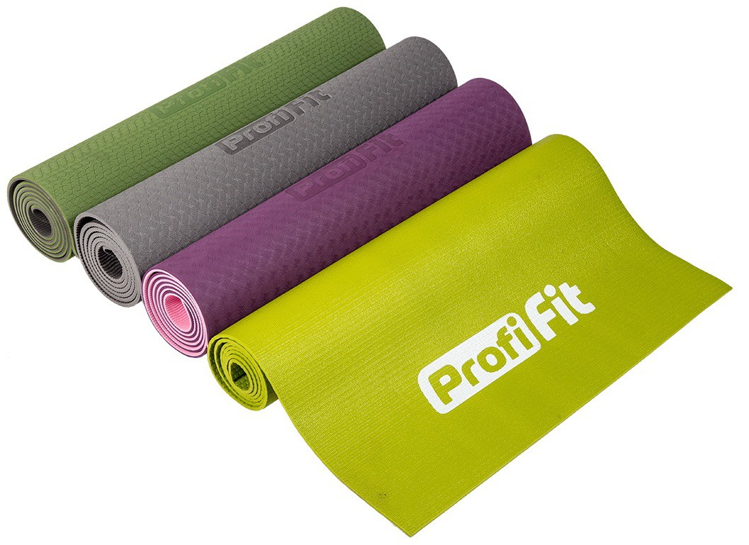 Коврик для йоги и фитнеса Profi-fit 6 мм, профессиональный серый/зеленый 173x61x0,6 1057_769