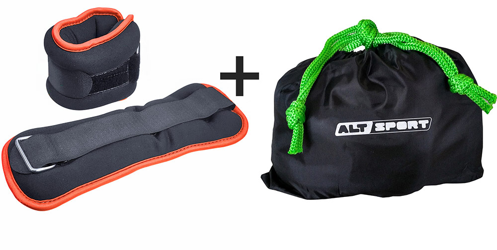 Утяжелители Sportex (2х1,5кг) (нейлон) в сумке (черный с оранжевой окантовкой) ALT Sport HKAW104-2 1000_504