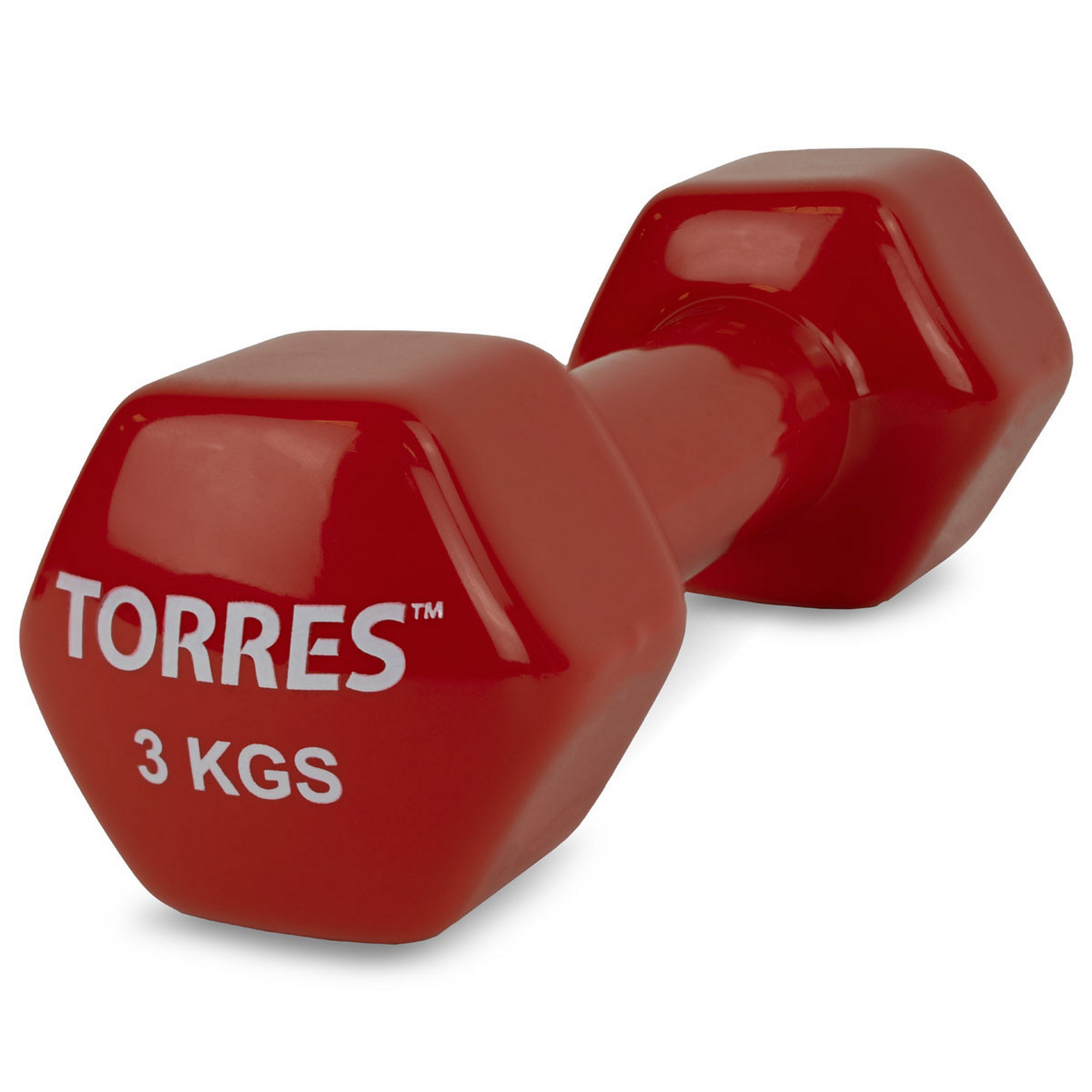Гантель 3 кг Torres металл в виниловой оболочке, форма шестигранник PL522205 красный 2000_2000