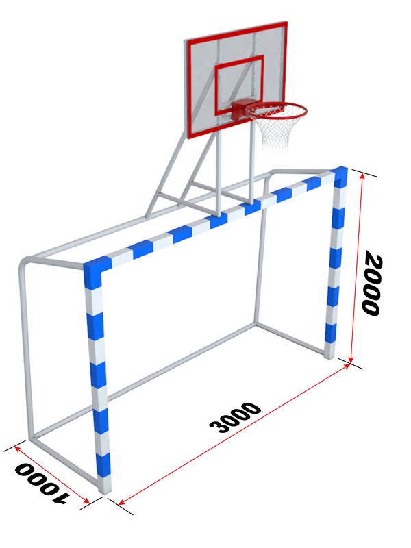 Ворота с баскетбольным щитом из оргстекла Glav с удлиненными штангами и стаканами 7.102-2 600_800