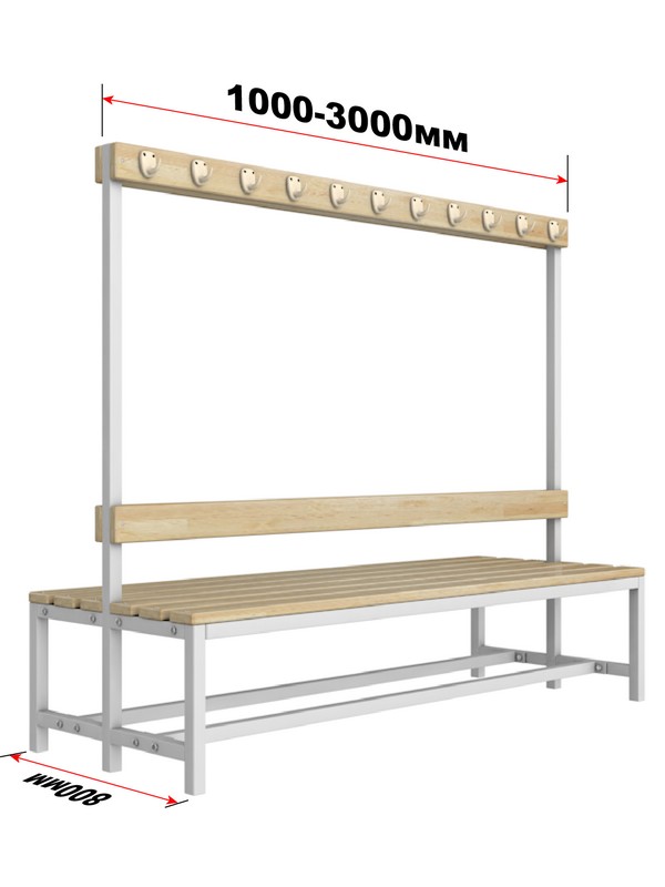 Скамейка для раздевалки c вешалкой двухсторонняя разборная, 250см Glav 10.020-2500 600_800