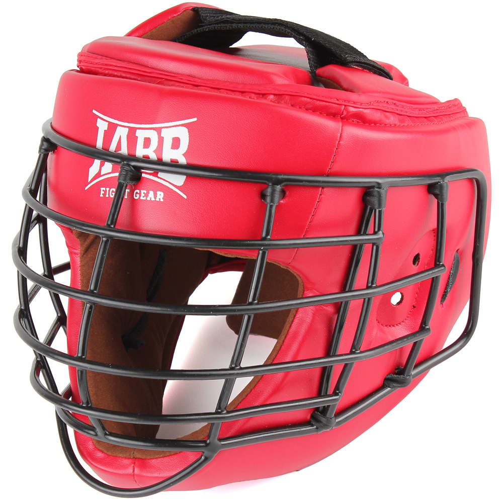 Шлем для рукопашного боя с защитной маской .(иск.кожа) Jabb JE-6012, красный 1000_1000
