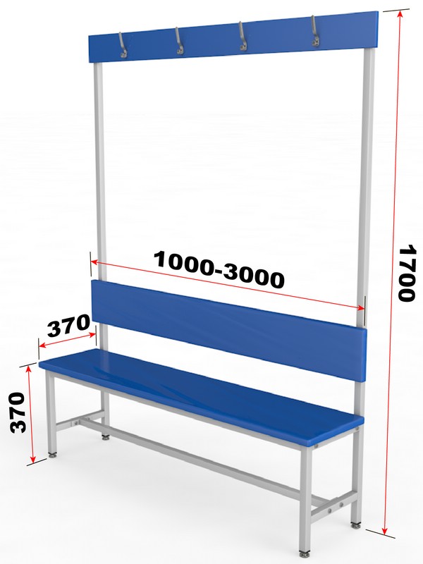 Скамейка для раздевалки с вешалкой, односторонняя, мягкая, 200см Glav 10.5000-2000 600_800
