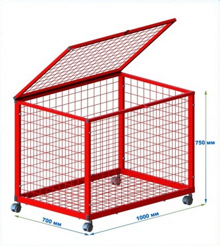 Контейнер сетчатый с крышкой разборный для мячей (цвет красный) Dinamika 716_800