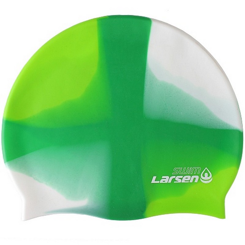 Шапочка плавательная Larsen Swim MC49 силикон, зеленый\белый 800_800