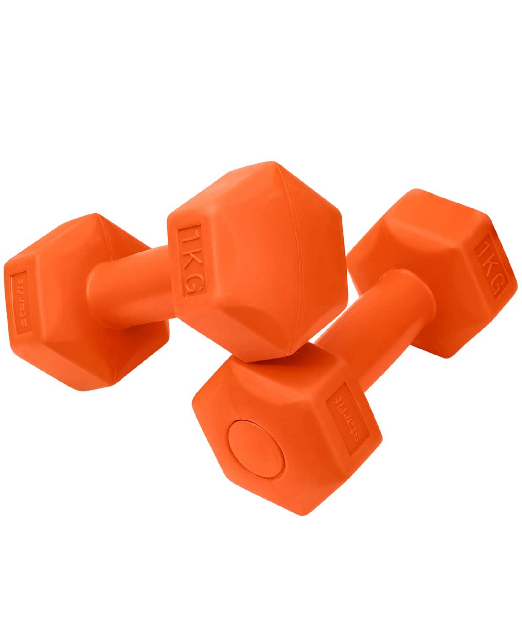 Гантель гексагональная, пластиковая 1 кг BaseFit DB-305 оранжевый, 2 шт 1663_2000