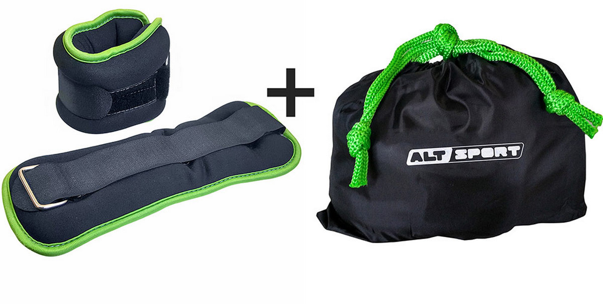 Утяжелители Sportex ALT Sport (2х2,5кг), нейлон, в сумке HKAW104-1 черный с зеленой окантовкой 1200_605