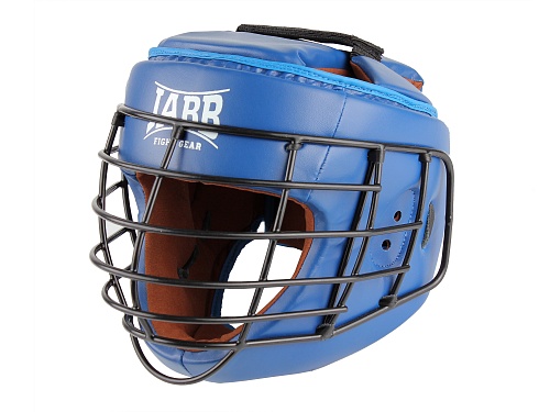 Шлем для рукопашного боя с защитной маской (иск.кожа) Jabb JE-6012, синий, размер 500_375
