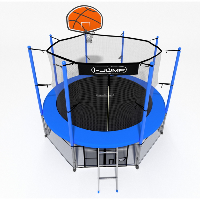 Батут i-Jump Classic Basket 12FT 366 см с нижней сетью и лестницей синий 700_700