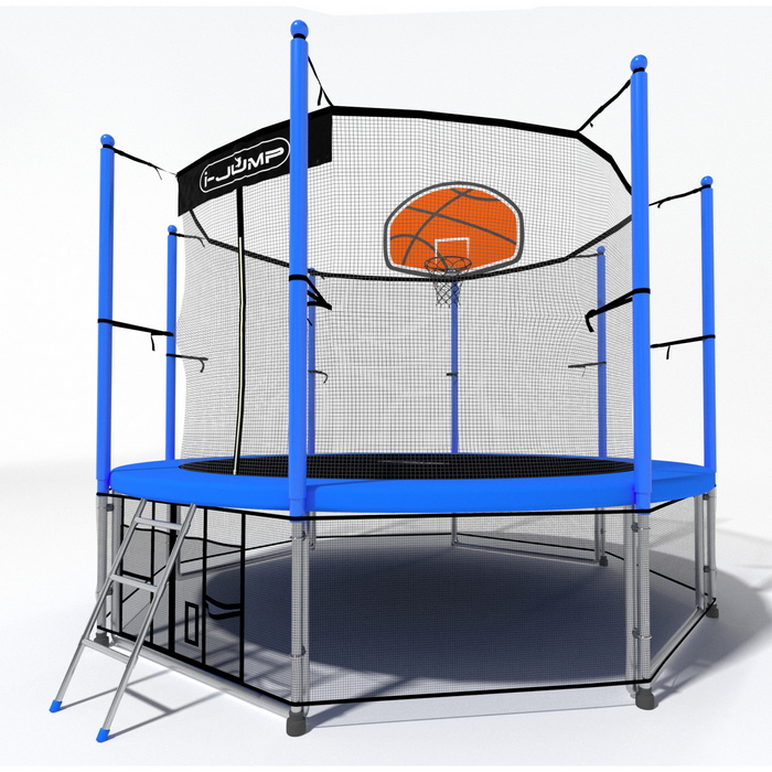 Батут i-Jump Classic Basket 12FT 366 см с нижней сетью и лестницей синий 700_700