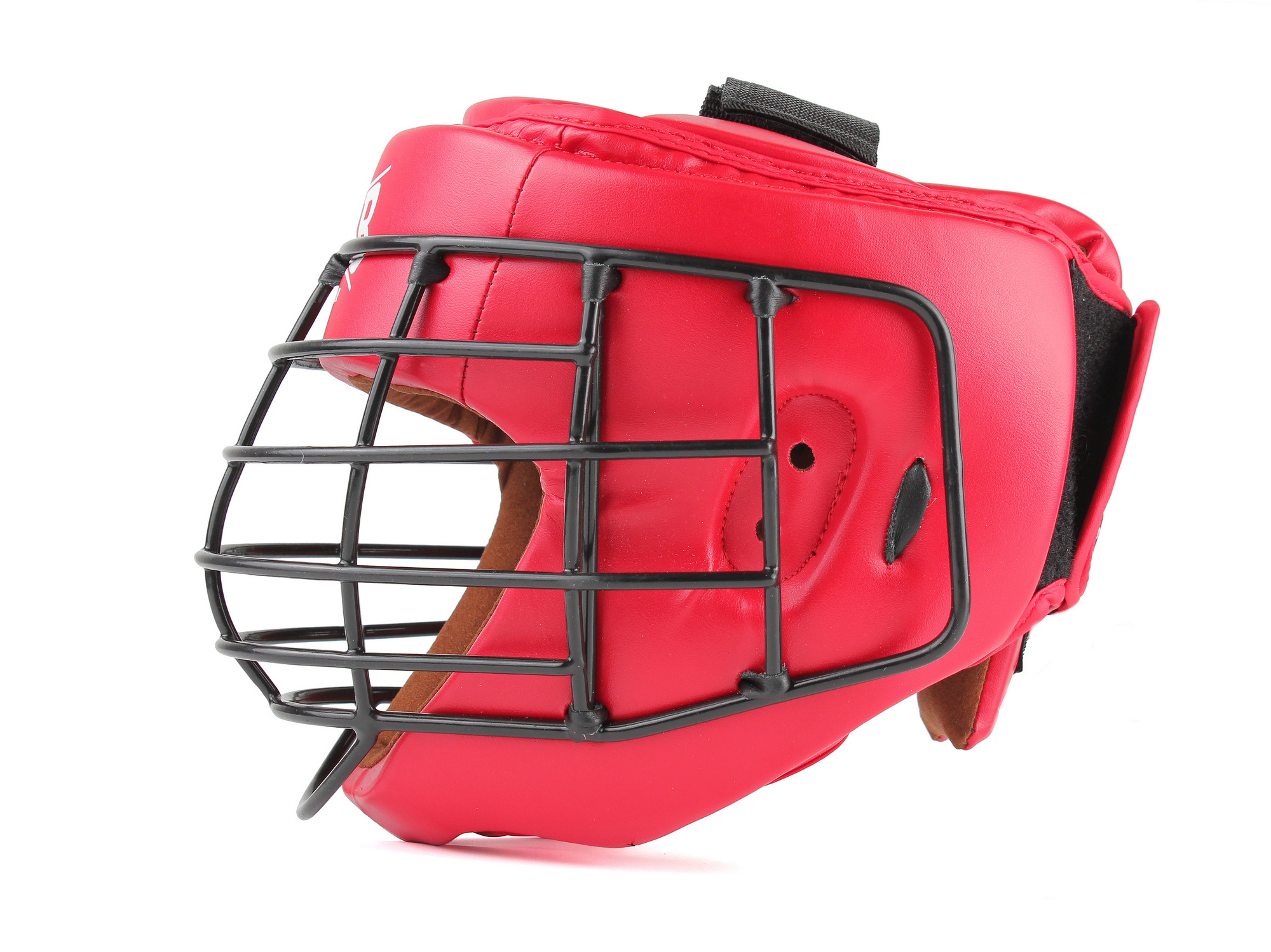 Шлем для рукопашного боя с защитной маской .(иск.кожа) Jabb JE-6012, красный 2000_1499