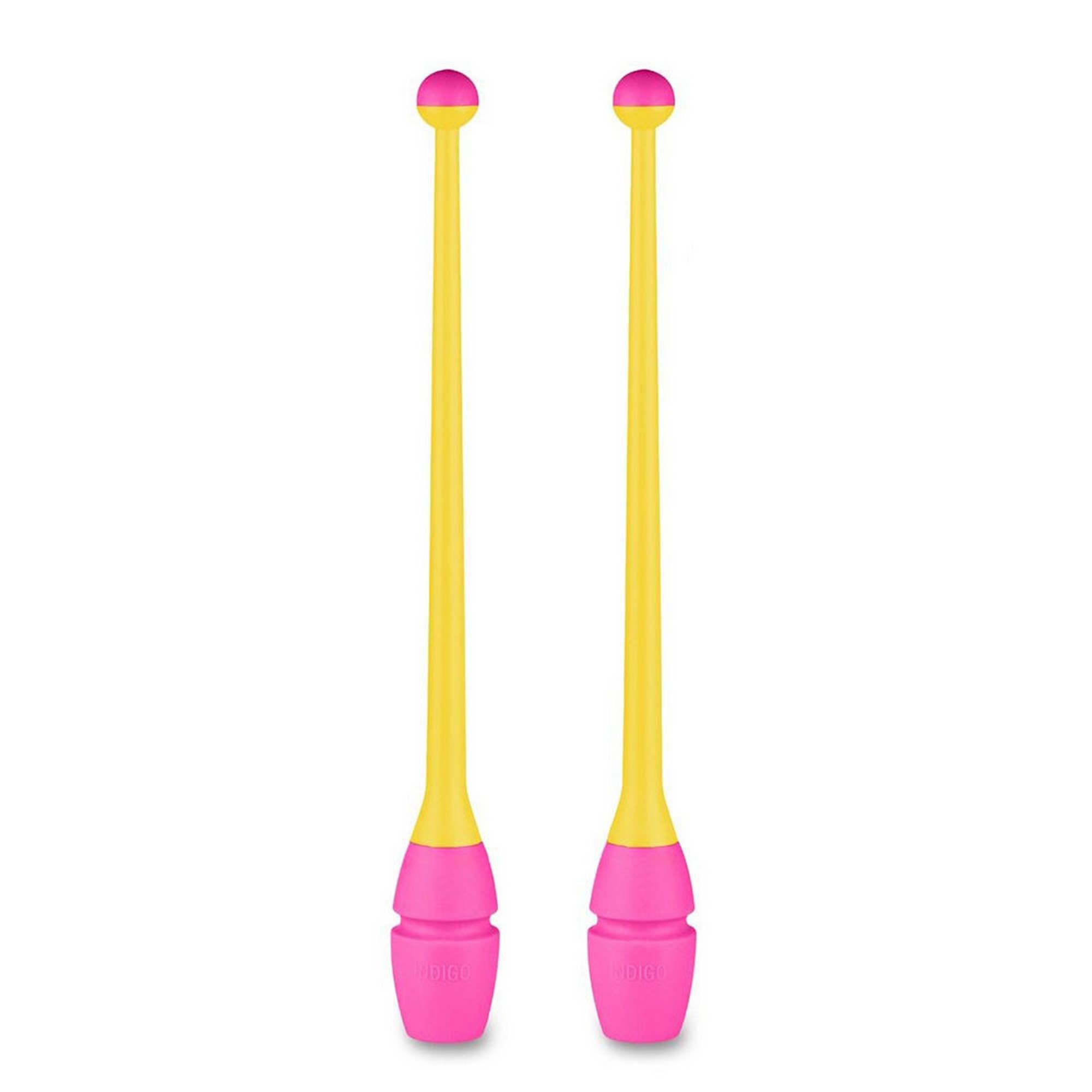 Булавы для художественной гимнастики Indigo 41 см, пластик, каучук, 2шт IN018-YP желтый-розовый 2000_2000