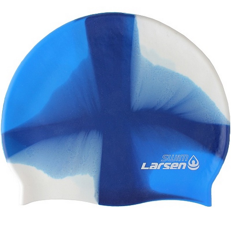 Шапочка плавательная Larsen Swim MC49 силикон, синий\белый 800_800