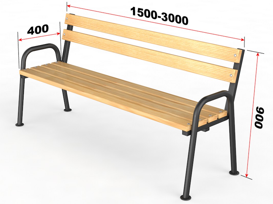 Уличная скамейка со спинкой Стандарт, длина 2500 мм Glav 14.6.3000-2500 1067_800